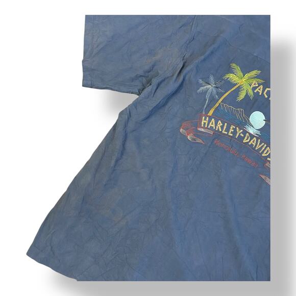 Harley Davidson Silk Pacific Honolulu Hawaii Shirt Men’s Size‎ XL Blue - Picture 9 of 10